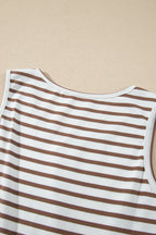 Chestnut Striped Colorblock Patchwork Sleeveless Casual Long Dress