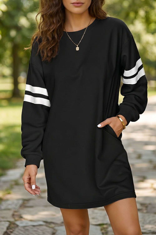 Black Varsity Contrast Banded Sleeve Shift Sweatshirt Dress
