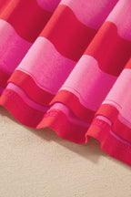Orange Stripe Cuffed Short Sleeve Pocketed Casual T Shirt Long Dress
