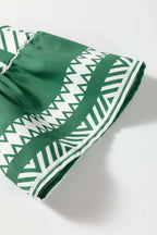 Green Boho Ethnic Print Half Button 3/4 Sleeve Casual Dress