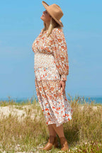 Khaki Plus Size Floral Tiered Ruffle Maxi Dress