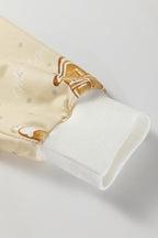 Beige Gingerbread Man Christmas Print Long Sleeve Pullover Lounge Short Set