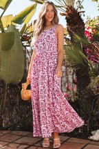 Pink Floral Cutout Back Empire Waist Sleeveless Maxi Dress