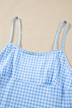 Sky Blue Gingham Plaid Double Layered Cami Mini Dress 3pcs Set
