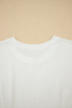 White Drop Shoulder Crew Neck Shift T Shirt Dress