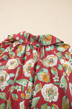 Red Floral Print Half Sleeve Short Shift Dress