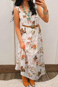 White Western Horseshoe Print U-Neck Sleeveless Midi Dress