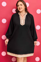 Black Contrast Color Block Leopard Trim Plus Size Ribbed Dress