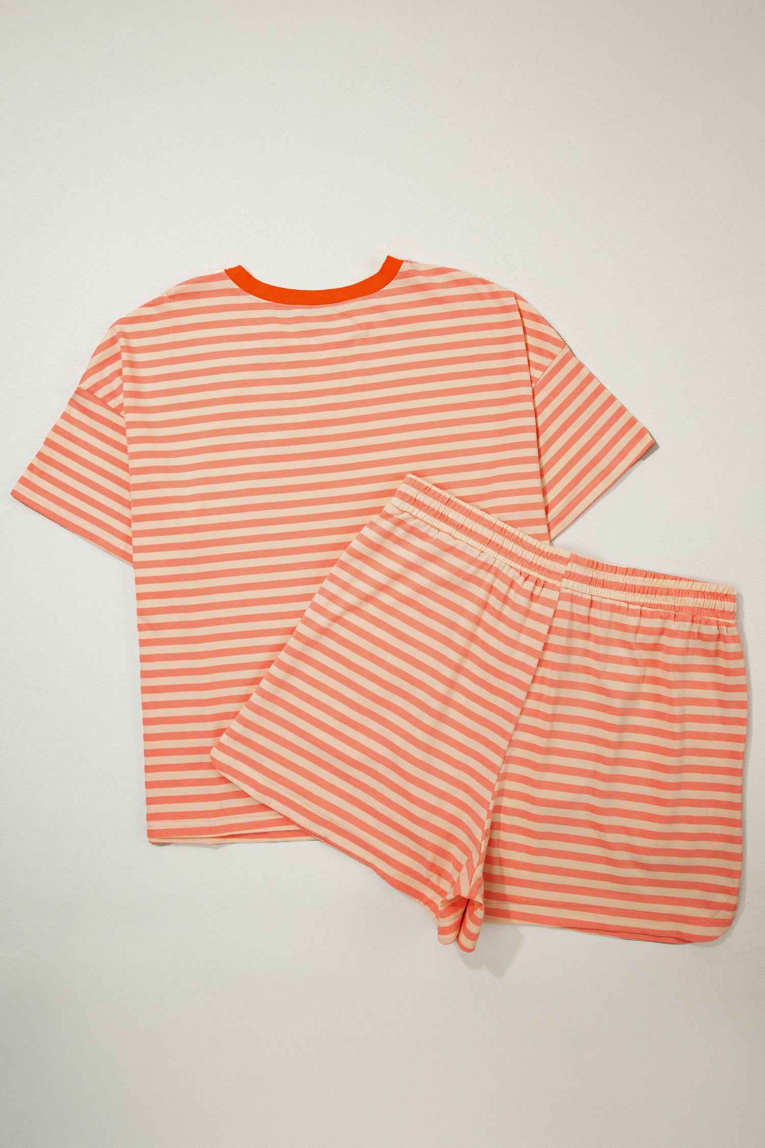Pink Stripe Drop Shoulder T Shirt and Shorts Plus Size Summer Set