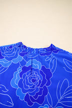 Blue Floral Ruffled Hem V Neck Short Sleeve Flowy Mini Dress