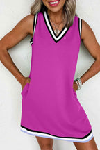 Mint Green Color Contrast Trim V Neck Shift Sleeveless Mini Dress