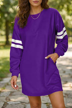 Black Varsity Contrast Banded Sleeve Shift Sweatshirt Dress