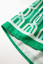 Bright Green Abstract Patterned V Neck Puff Short Sleeve Mini Dress