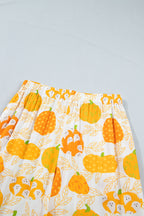 Orange Short Sleeve Pumpkin Print Polka Dot Trim Pocket Pocket Placket Home Wear Lounge Set - MuseLover