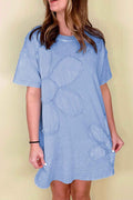 Mint Green Mineral Wash Flower Patchwork Mini T Shirt Dress - MuseLover