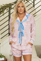 Pink Bow Tie Front Christmas Nutcracker Long Sleeve Shirt Shorts Pajama Set