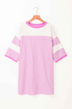 Phalaenopsis Striped Patchwork Three Quarters Sleeve Loose Mini Dress