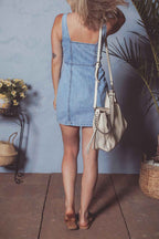 Beau Blue Seamed Zipper Square Neck Sleeveless Denim Mini Dress