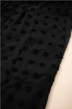 Black Dotty Textured Notched Neck Plus Ruffled Dress