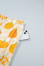 Orange Short Sleeve Pumpkin Print Polka Dot Trim Pocket Pocket Placket Home Wear Lounge Set - MuseLover