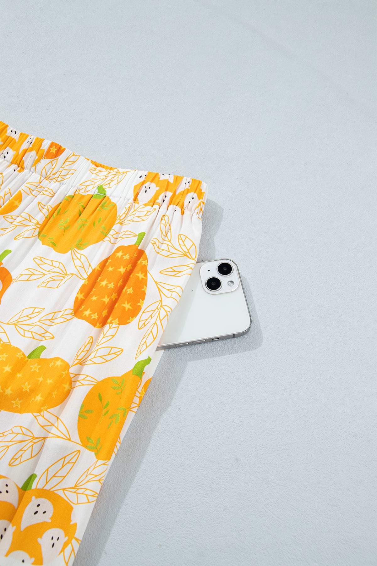 Orange Short Sleeve Pumpkin Print Polka Dot Trim Pocket Pocket Placket Home Wear Lounge Set - MuseLover