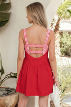 Racing Red Faux Two Piece Gingham Contrast Patchwork Loose Mini Dress
