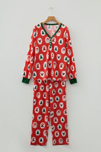 Red Stripe Christmas Fashion Print Henley V Neck Pullover and Jogger Pants 2 Piece Lounge Set