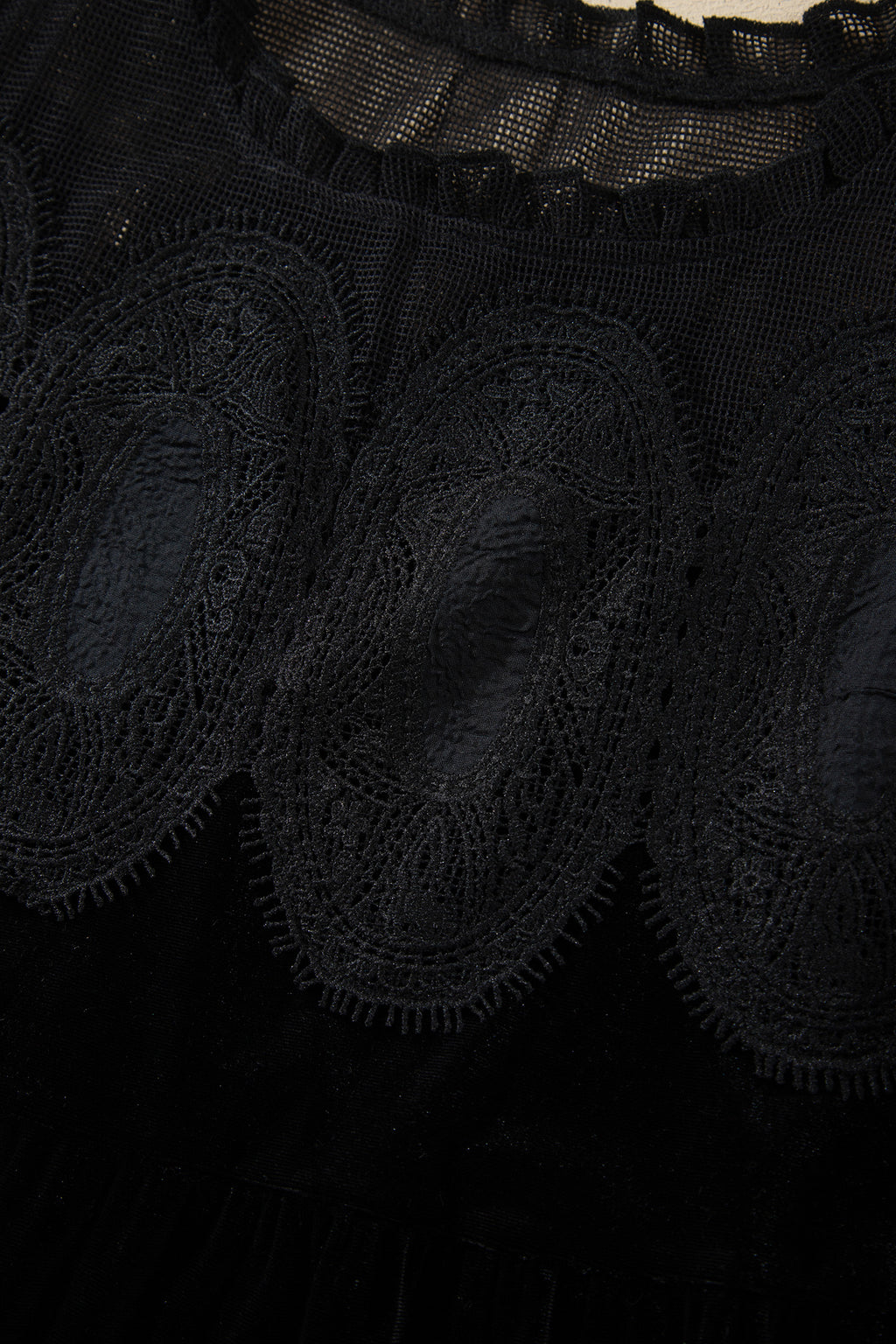 Black Embroidered Velvet Short Sleeve Mini Shift Dress