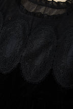 Black Embroidered Velvet Short Sleeve Mini Shift Dress