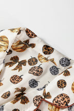 Beige Leopard Pumpkin Allover Halloween 2pcs Pajama Set