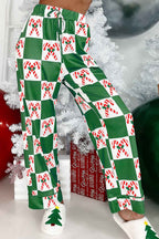 Green Holly Jolly Checkered Pattern 2pcs Long Pajama Set
