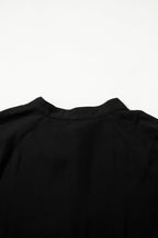 Black Hidden Buttons Short Sleeve Ruffle Tiered Long Flared Dress
