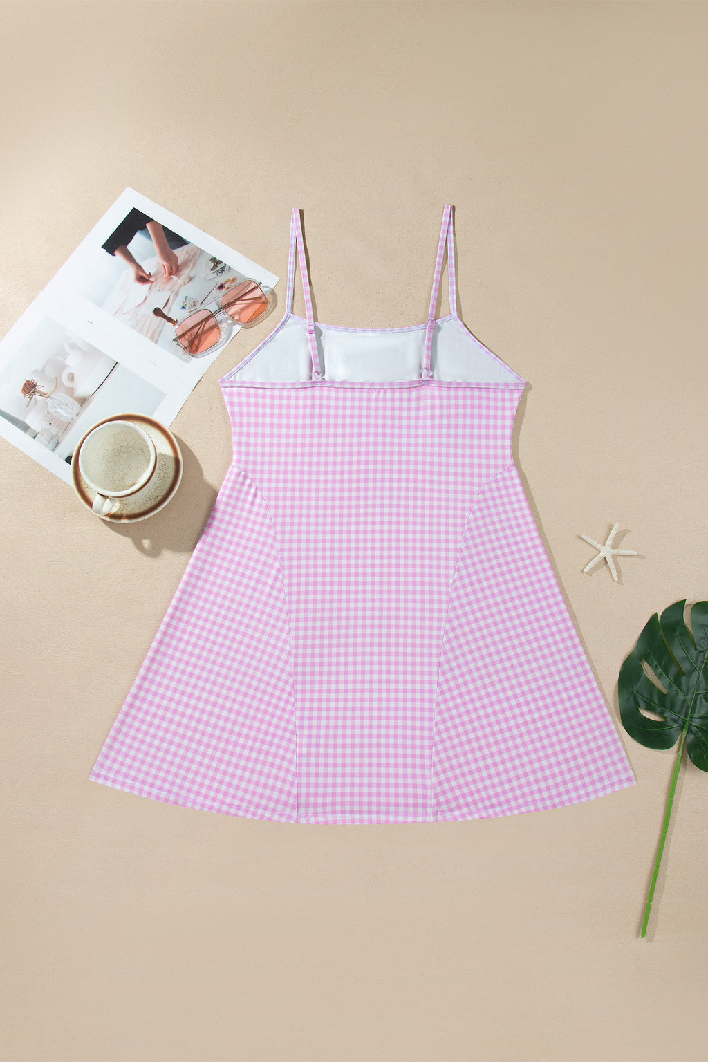 Sky Blue Gingham Plaid Double Layered Cami Mini Dress 3pcs Set