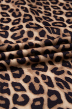Khaki Buttoned Collar Short Sleeve Shift Leopard Dress with Pockets