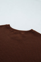Dark Brown Textured Ribbed Knit Lettuce Trim 2pcs Lounge Set