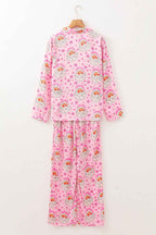 Pink Santa Claus Snowflake Long Sleeve Shirt Christmas Pajama Set