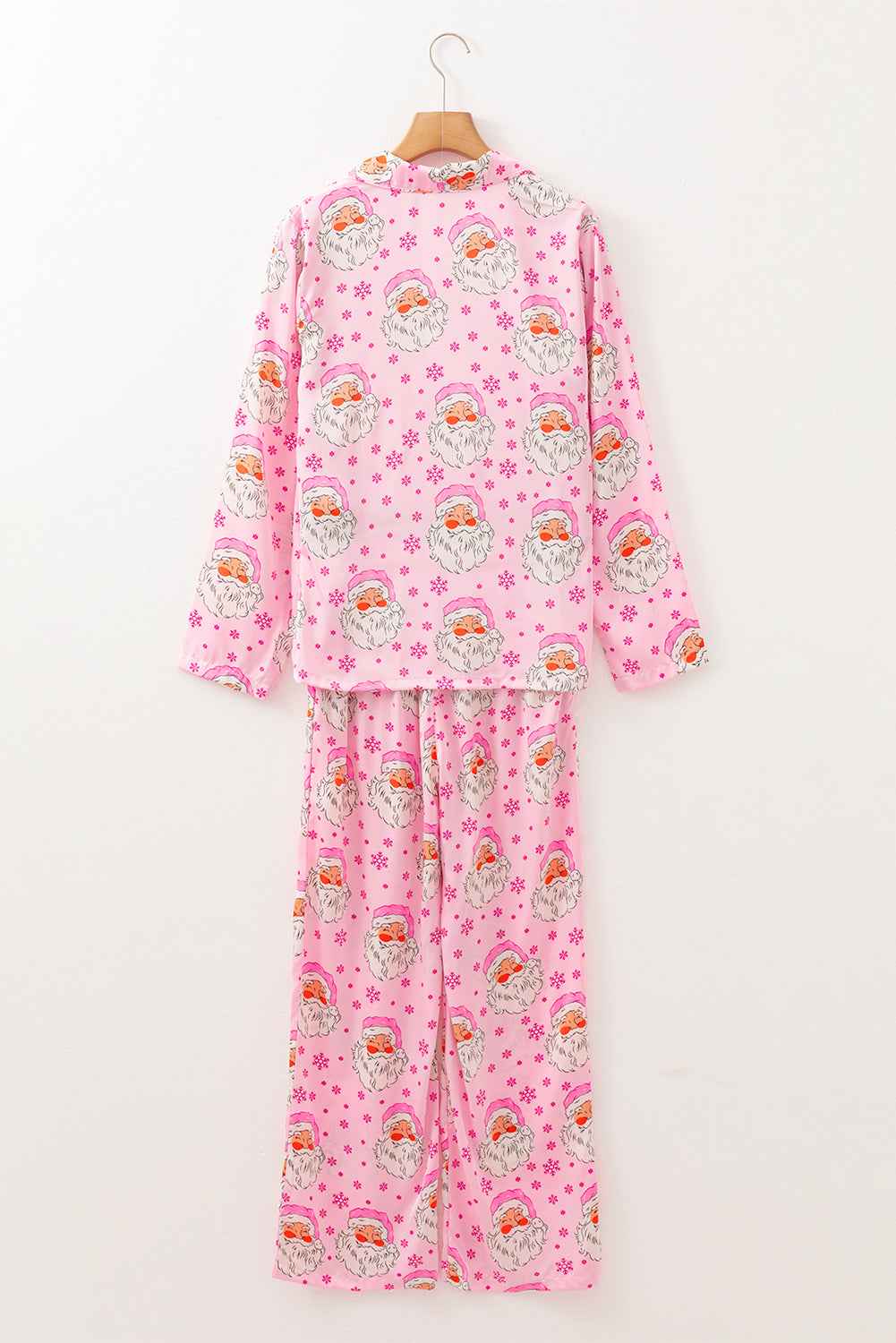 Pink Santa Claus Snowflake Long Sleeve Shirt Christmas Pajama Set