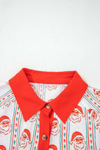 White Father Christmas Contrast Collar Button Front Long Sleeve A-line Mini Dress