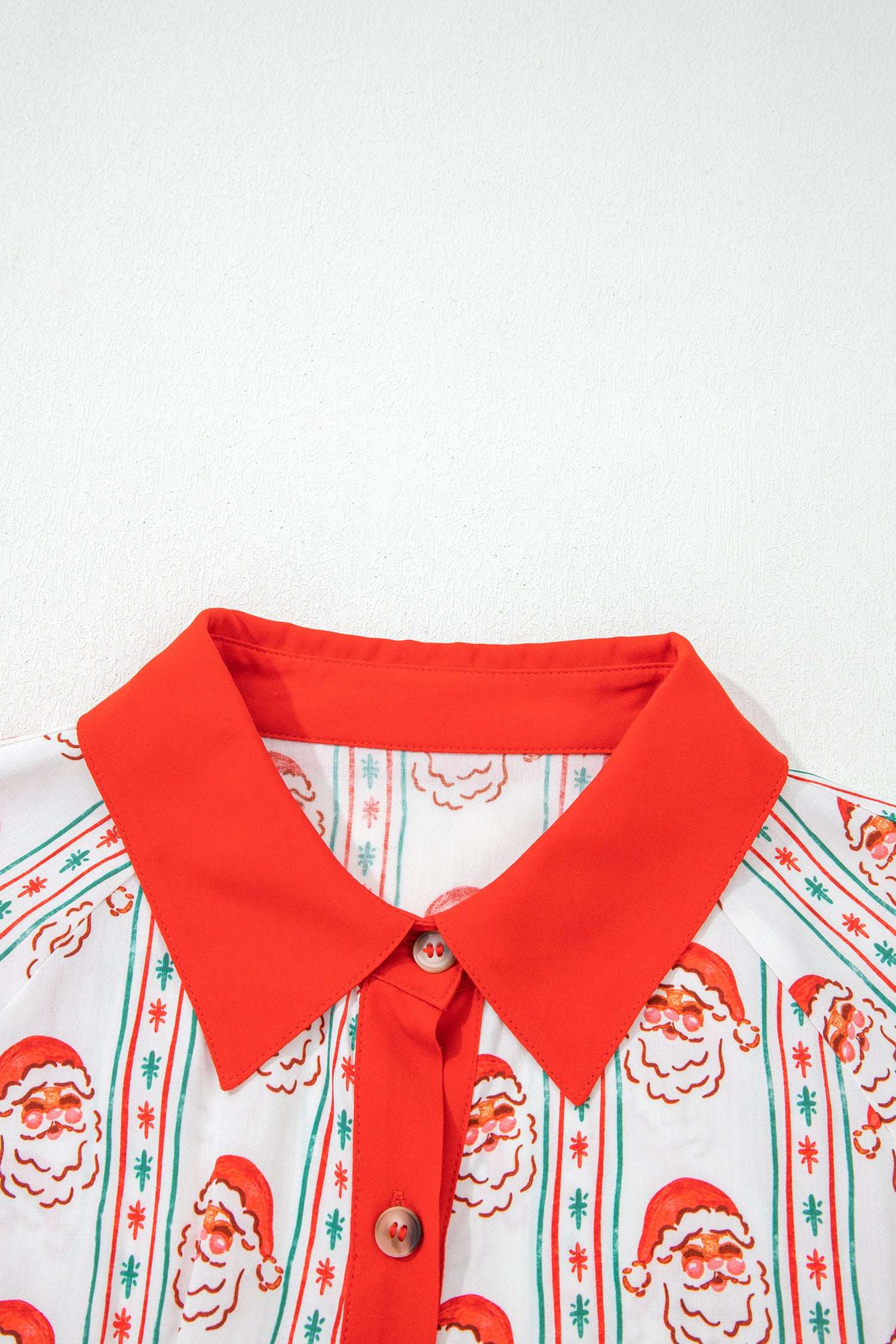 White Father Christmas Contrast Collar Button Front Long Sleeve A-line Mini Dress
