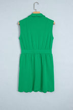 Bright Green Sleeveless Zip Front Scallop Hem Mini Dress