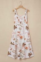 White Western Horseshoe Print U-Neck Sleeveless Midi Dress
