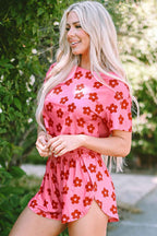 Rose Floral Print Crop Tee and Shorts Lounge Set