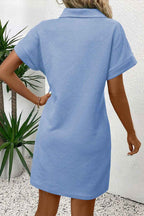 Myosotis Solid Color Textured Short Sleeve A Line Mini Dress