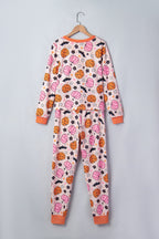 Pink Halloween Pumpkin Print Long Sleeve Home Wear Lounge Set