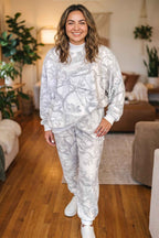 Gray Camouflage Print Stand Neck Long Sleeve Regular Fit Plus Size Set