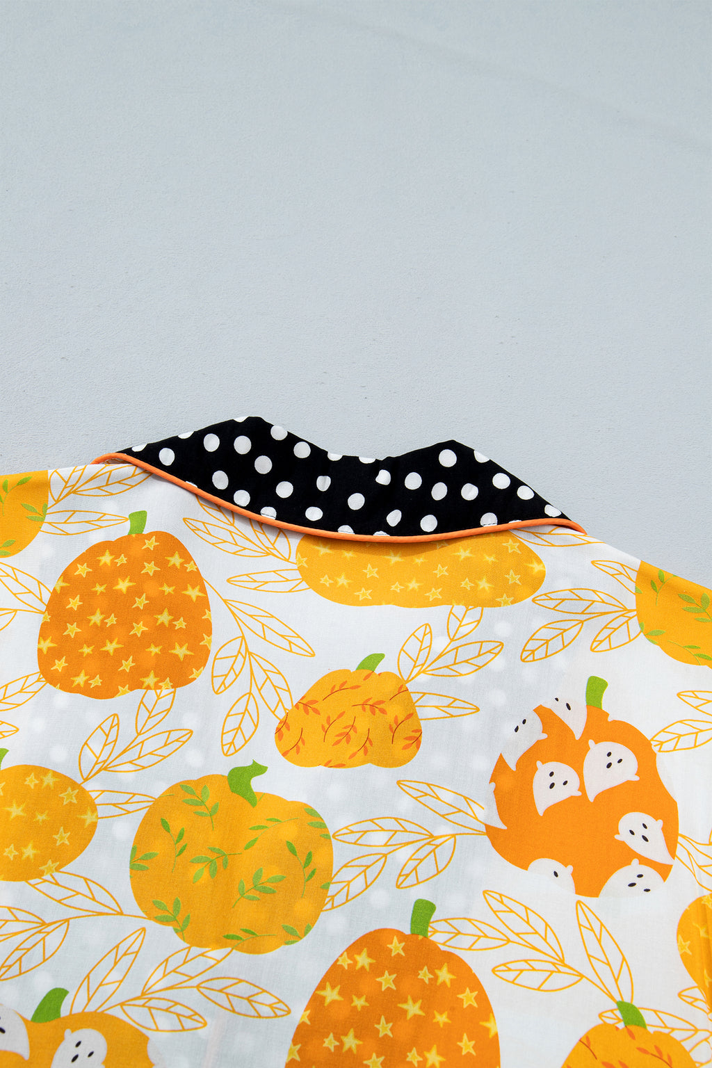 Orange Short Sleeve Pumpkin Print Polka Dot Trim Pocket Pocket Placket Home Wear Lounge Set - MuseLover