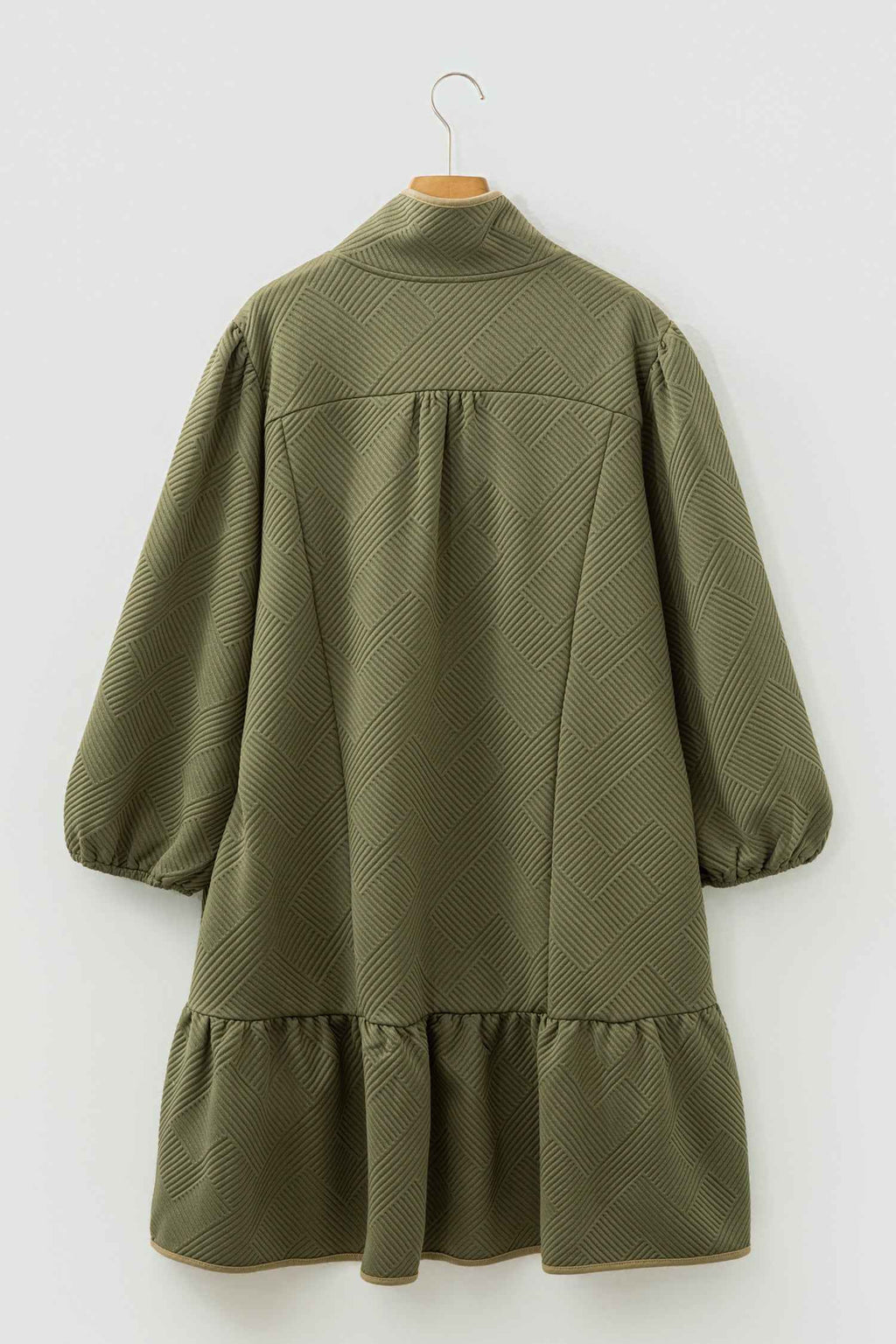 Jungle Green Plus Size Textured Contrast Trim Quarter Zip Bracelet Sleeve Mini Dress
