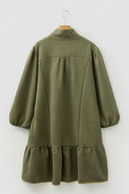 Jungle Green Plus Size Textured Contrast Trim Quarter Zip Bracelet Sleeve Mini Dress