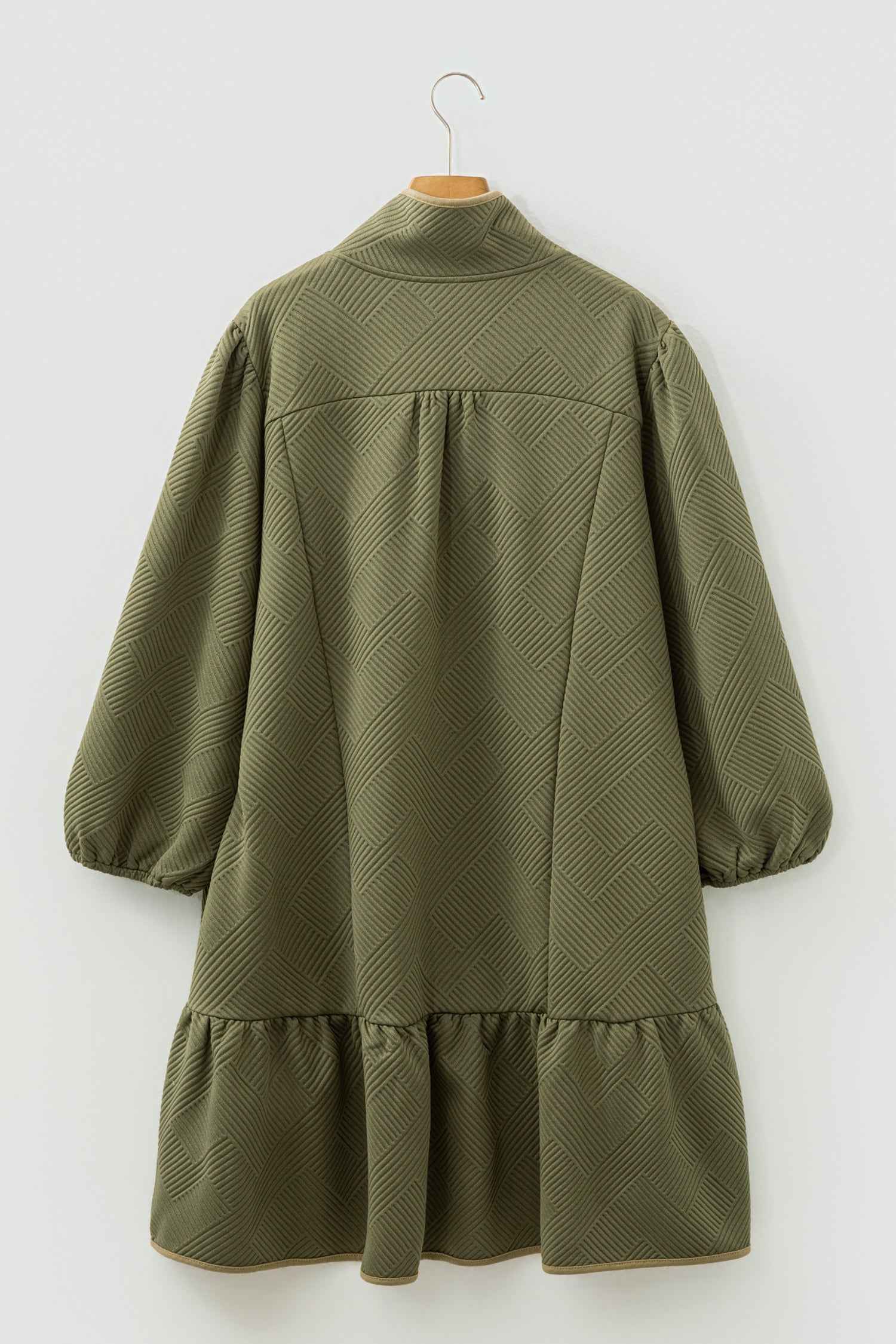 Jungle Green Plus Size Textured Contrast Trim Quarter Zip Bracelet Sleeve Mini Dress