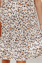 Khaki Leopard Ruffled Flutter Sleeve Keyhole Back Mini Dress